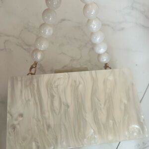 A New Day White Clutch with Beaded Handle